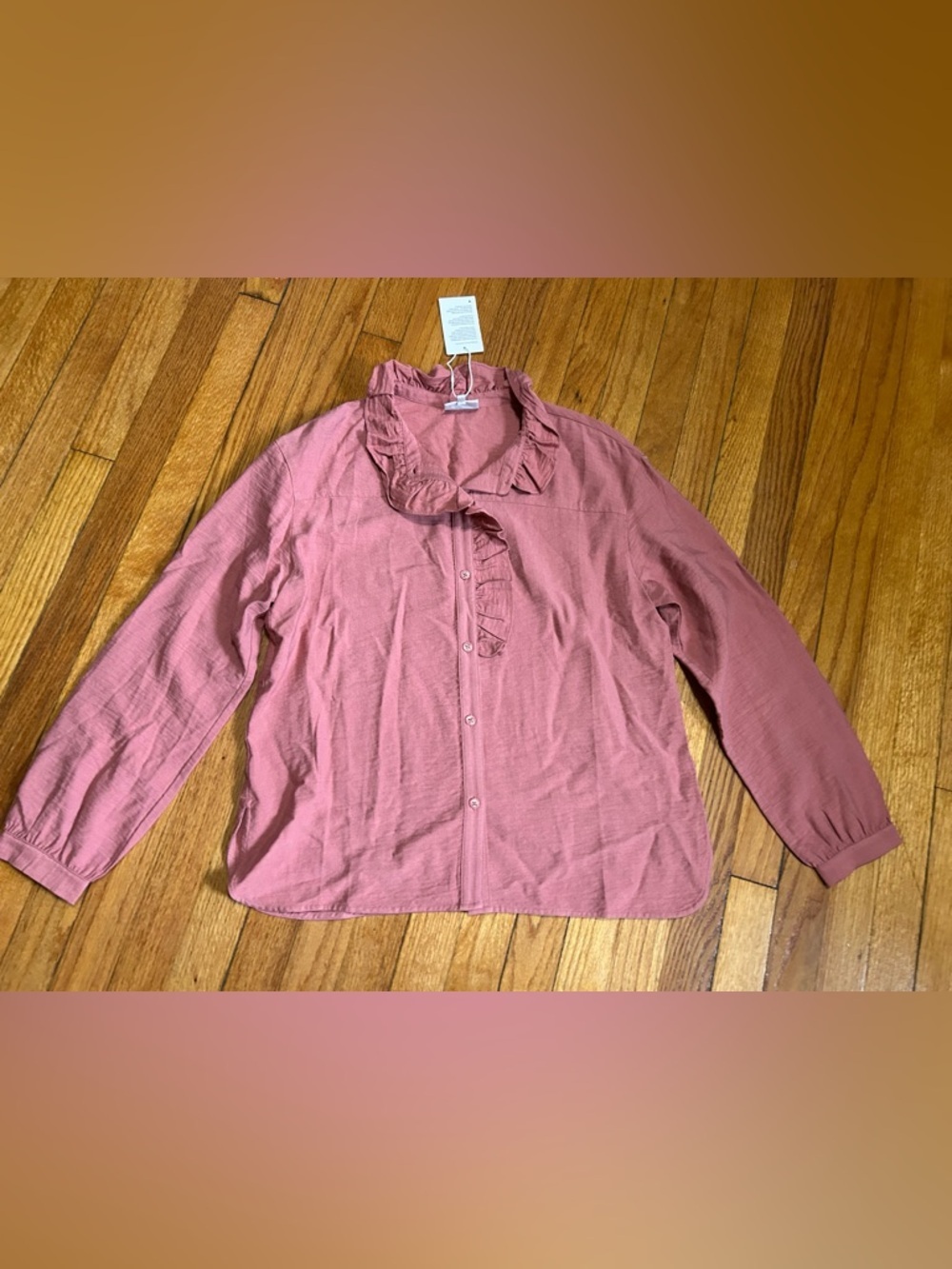 NWT Darling, Ruffle Detail Feminine Cinnamon Long Sleeve Button Up Sz M